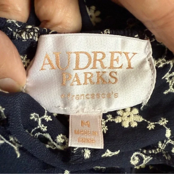 Francesca's Collection Gena Tie Back Embroidered Navy Puff Sleeve Mini Dress - Picture 14 of 16